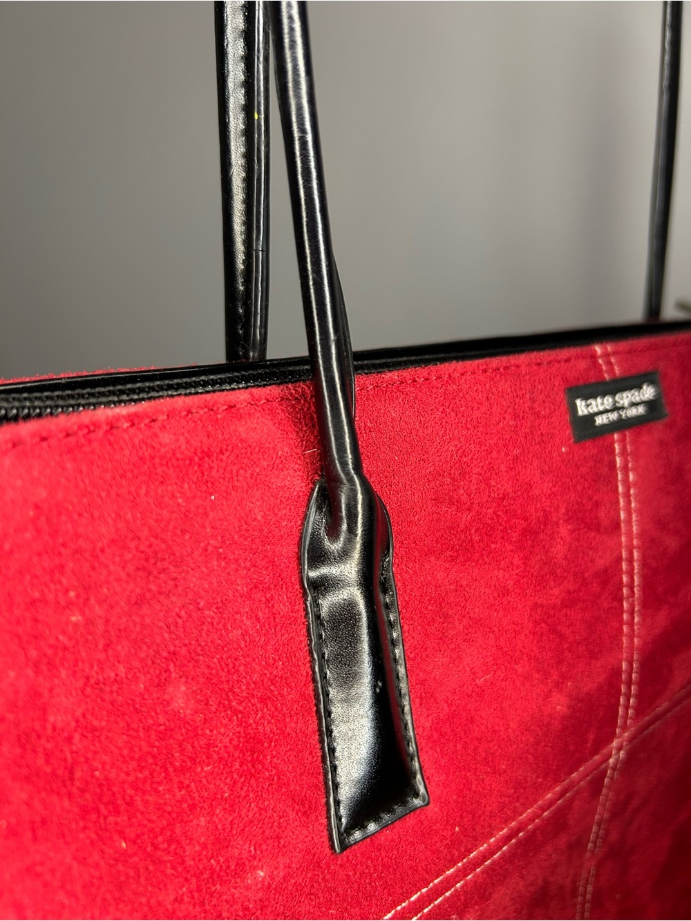 Kate Spade New York Vintage Red/Burgundy Suede Contrast Stitch Shoulder Tote Bag - Picture 5 of 12